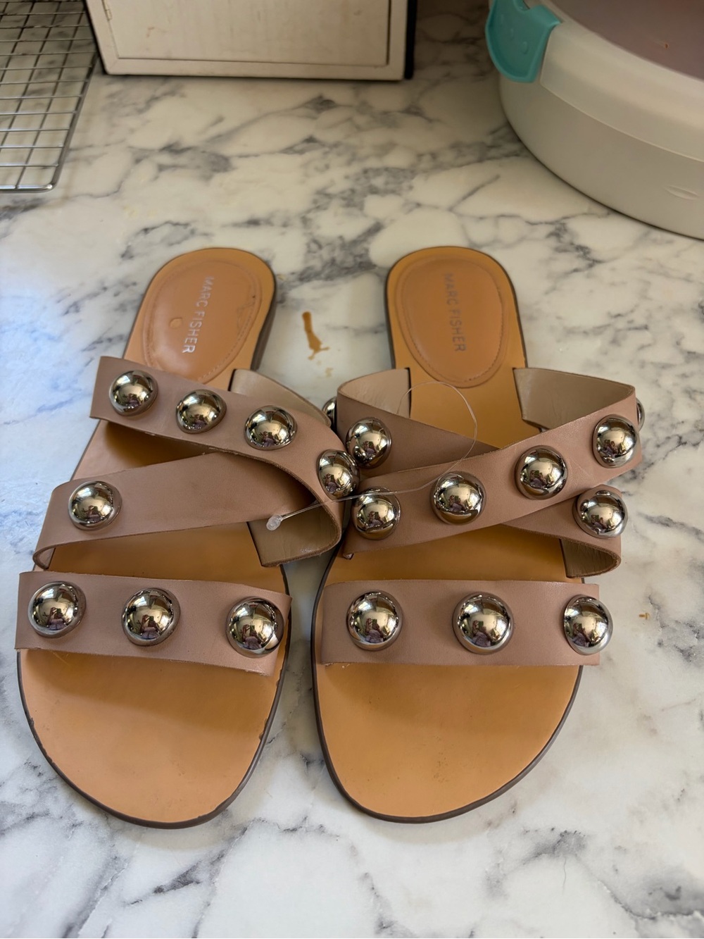 Marc Fisher Studded Leather Slide Sandals size 9